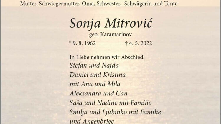 Sonja Mitrovic † 4. 5. 2022