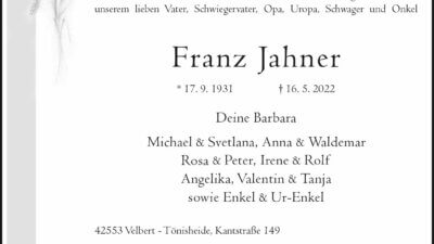 Franz Jahner † 16. 5. 2022