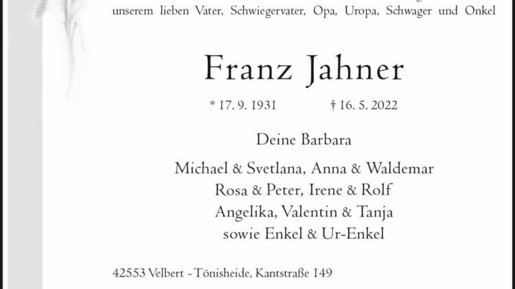 Franz Jahner † 16. 5. 2022