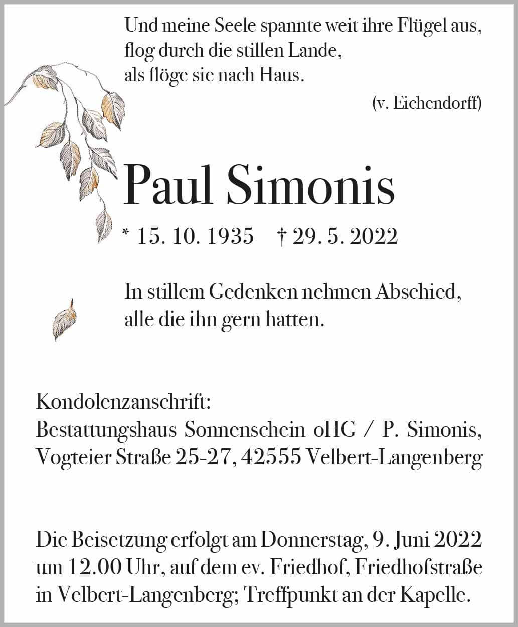 Paul Simonis † 29. 5. 2022