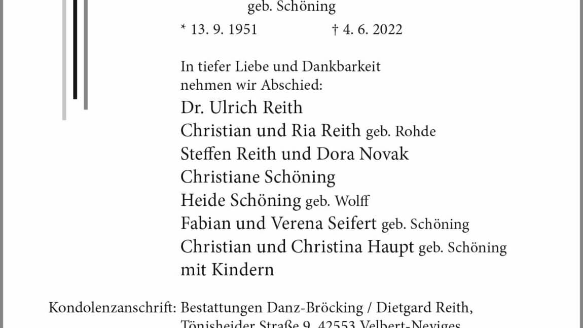 Dietgard Reith † 4. 6. 2022
