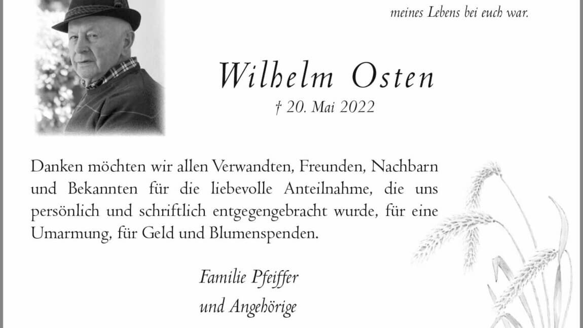 Wilhelm Osten -Danksagung-