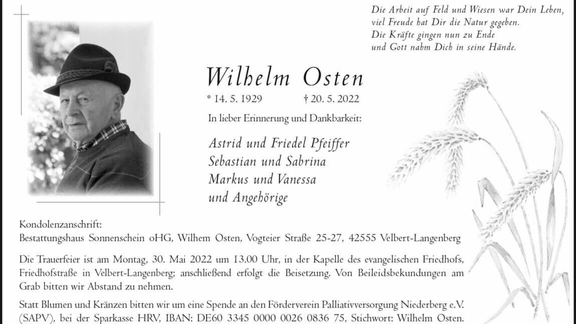 Wilhelm Osten † 20. 5. 2022