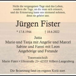 Jürgen Fister † 18. 6. 2022