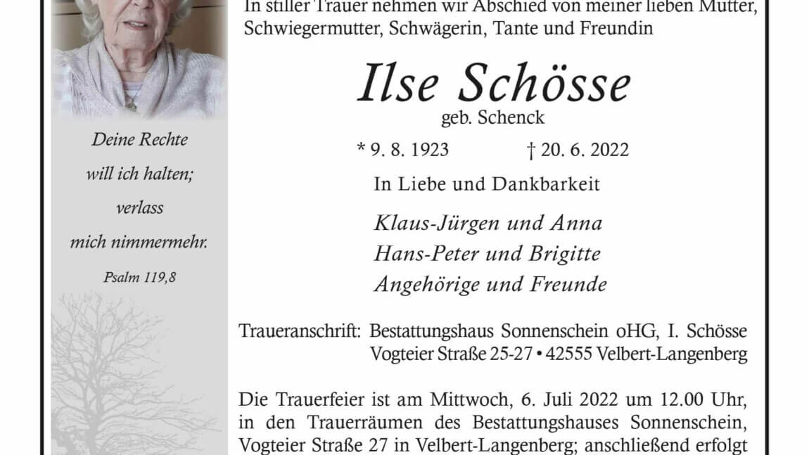 Ilse Schösse † 20. 6. 2022