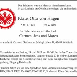 Klaus Otto von Hagen † 25. 6. 2022