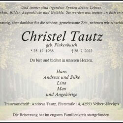 Christel Tautz † 28. 7. 2022