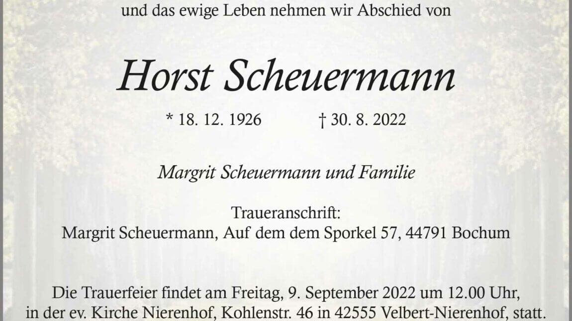 Horst Scheuermann † 30. 8. 2022