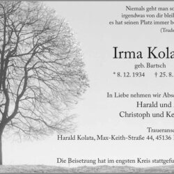 Irma Kolata † 25. 8. 2022