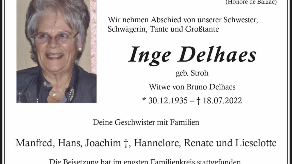 Inge Delhaes † 18. 7. 2022