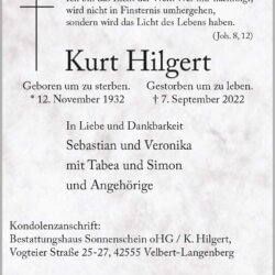 Kurt Hilgert † 7. 9. 2022