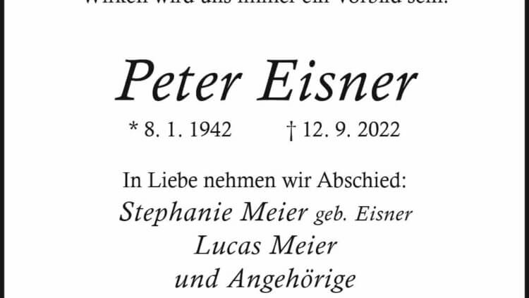 Peter Eisner † 12. 9. 2022