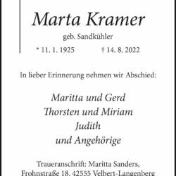 Marta Kramer † 14. 8. 2022