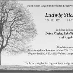 Ludwig Stickel † 9. 7. 2022