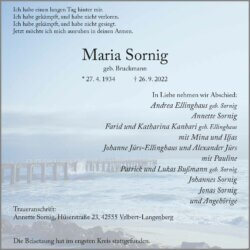 Maria Sornig † 26. 9. 2022