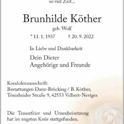 Brunhilde Köther † 20. 9. 2022