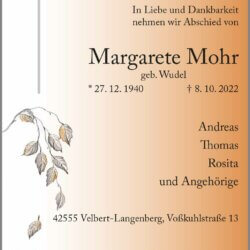 Margarete Mohr † 8. 10. 2022