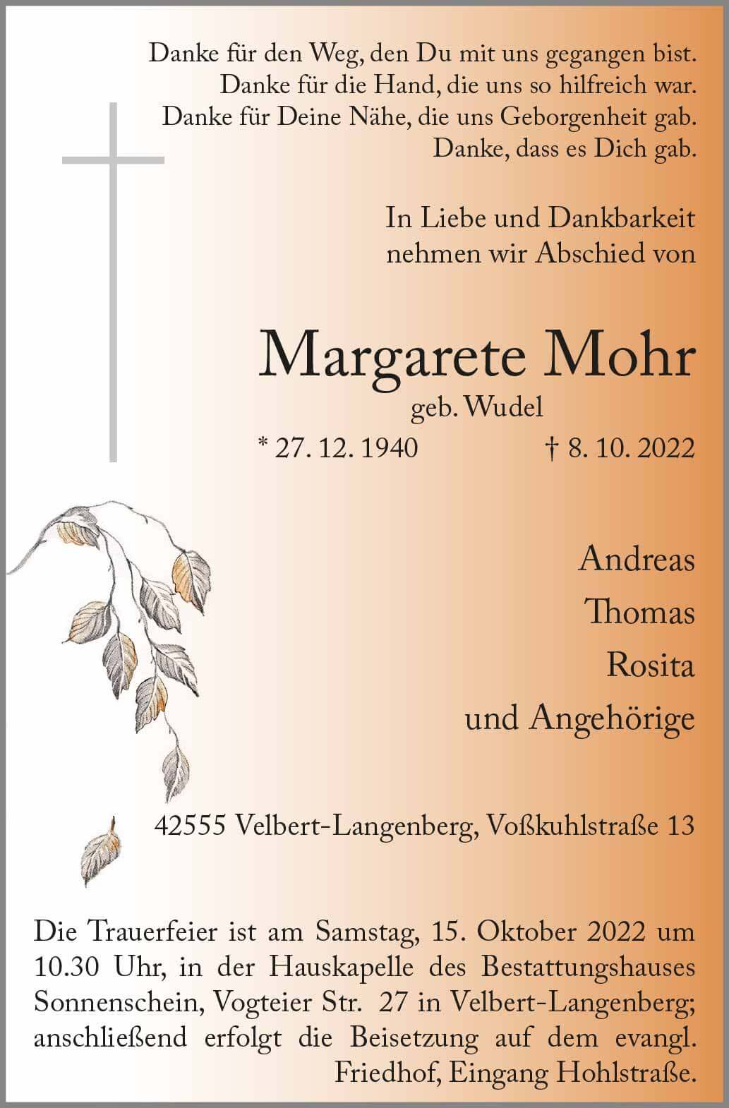Margarete Mohr † 8. 10. 2022
