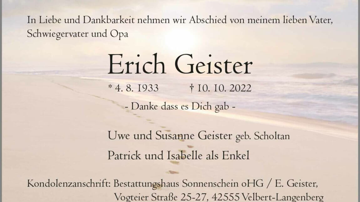 Erich Geister † 10. 10. 2022