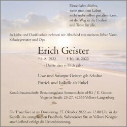 Erich Geister † 10. 10. 2022