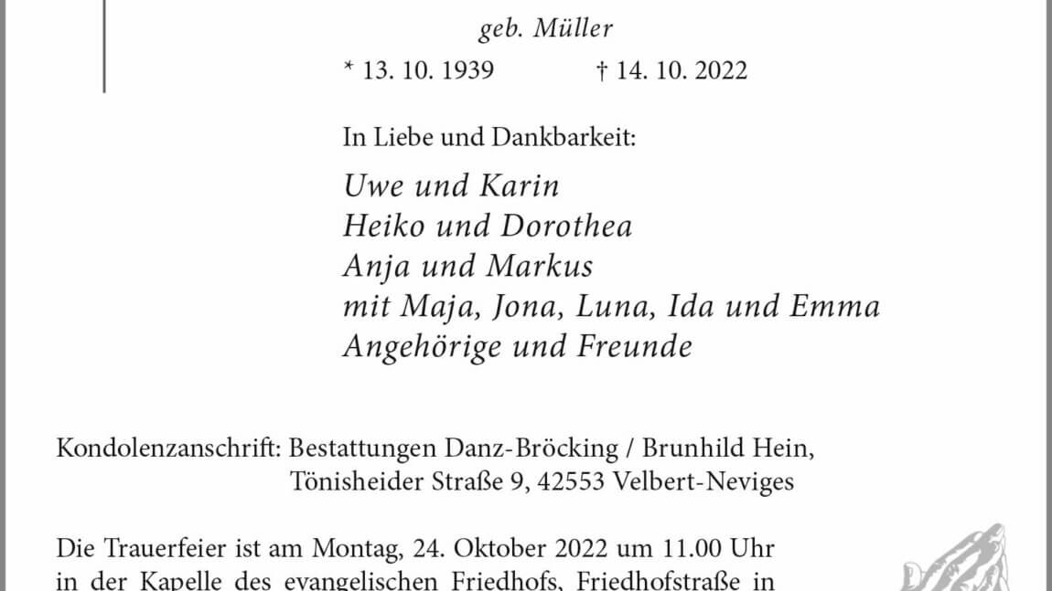 Brunhild Hein † 14. 10. 2022