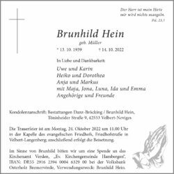 Brunhild Hein † 14. 10. 2022