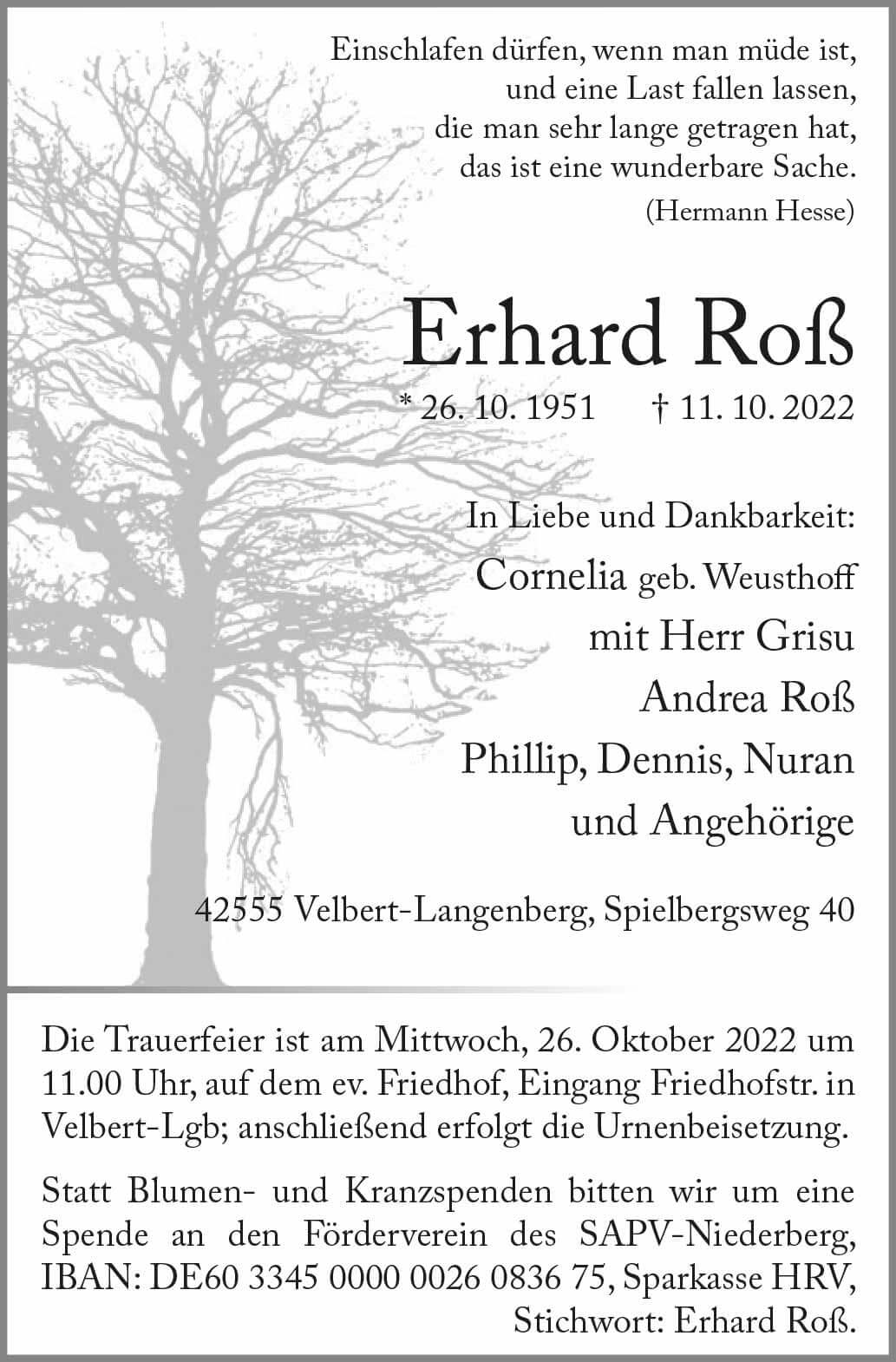 Erhard Roß † 11. 10. 2022