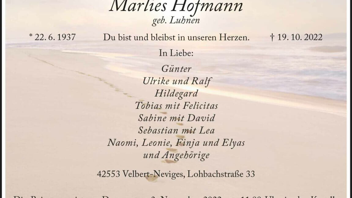 Marlies Hofmann † 19. 10. 2022