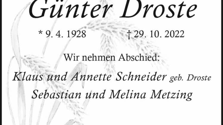 Günter Droste † 29. 10. 2022