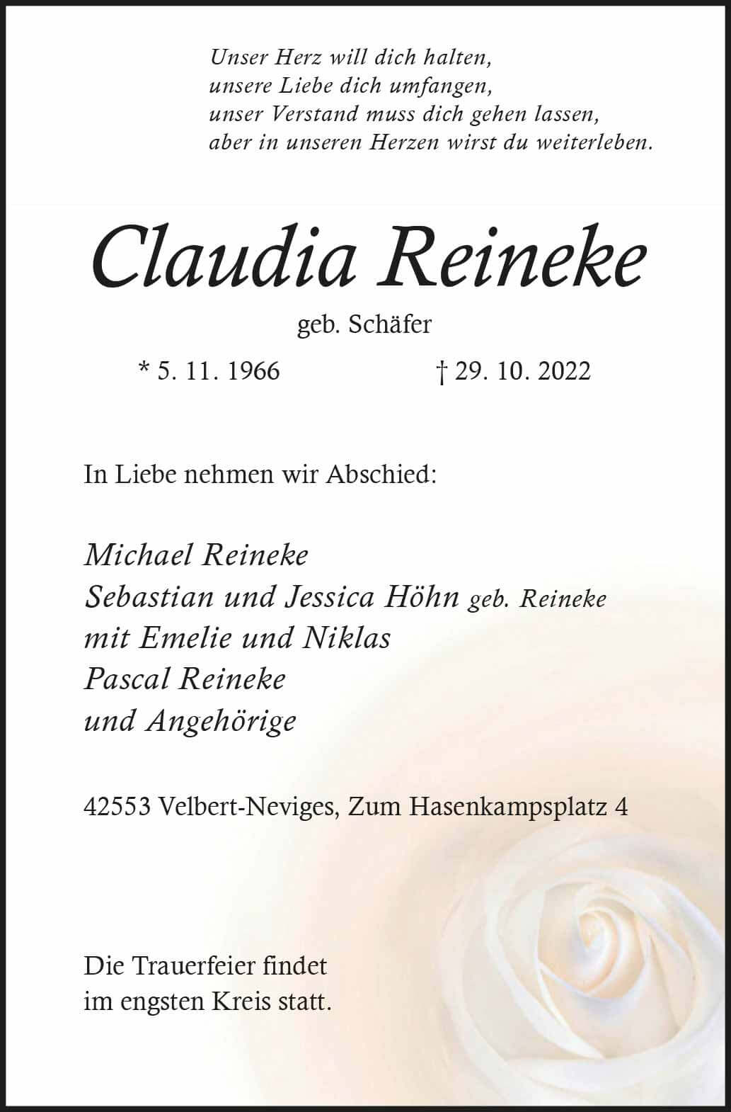 Claudia Reineke † 29. 10. 2022