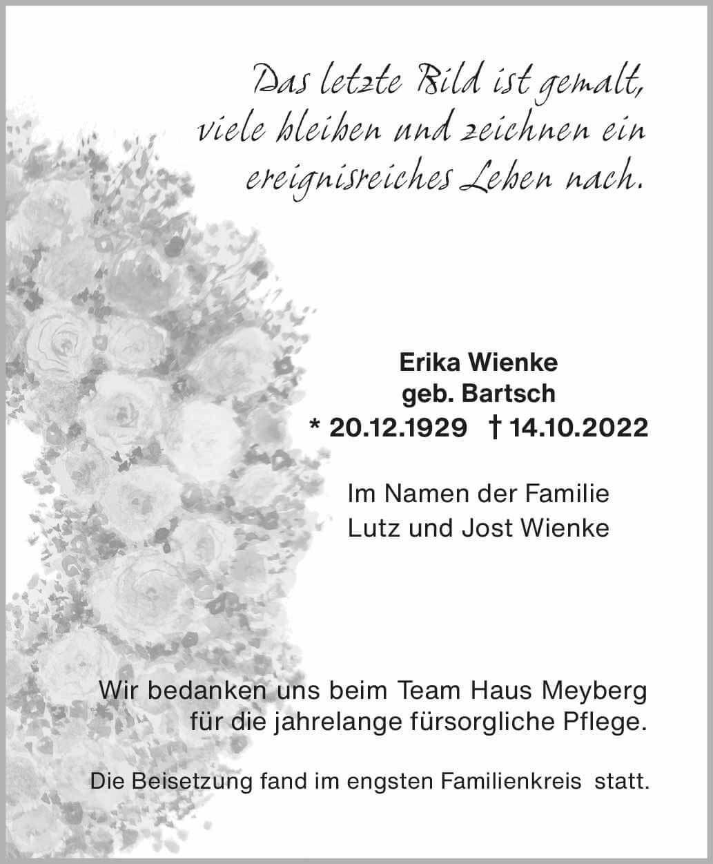 Erika Wienke † 14. 10. 2022