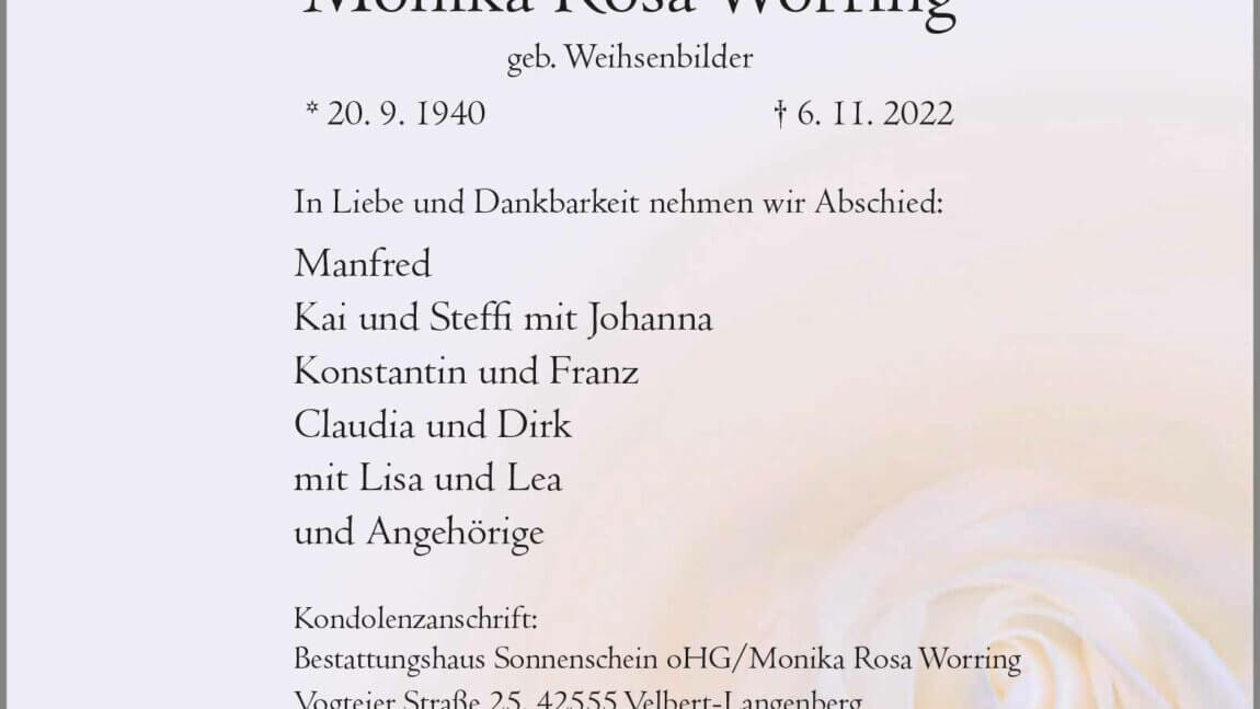 Monika Rosa Worring † 6. 11. 2022