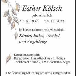 Esther Kölsch † 4. 11. 2022
