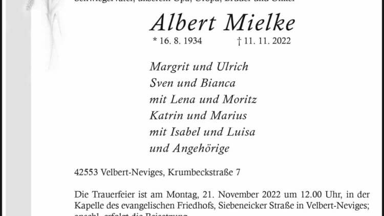 Albert Mielke † 11. 11. 2022
