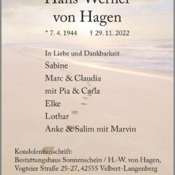 Hans-Werner von Hagen † 29. 11. 2022