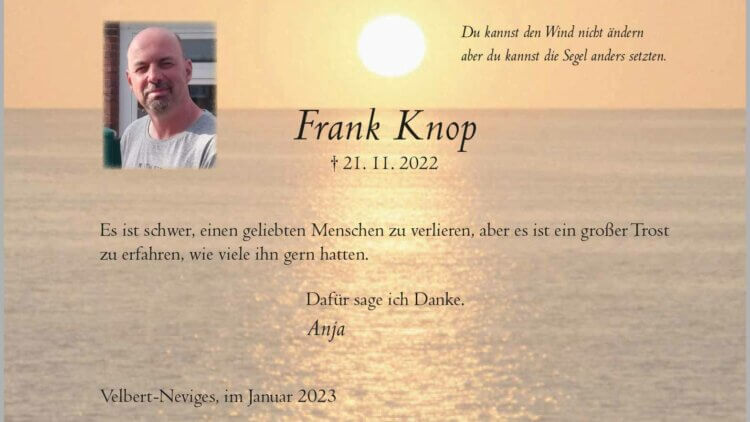 Frank Knop -Danksagung-