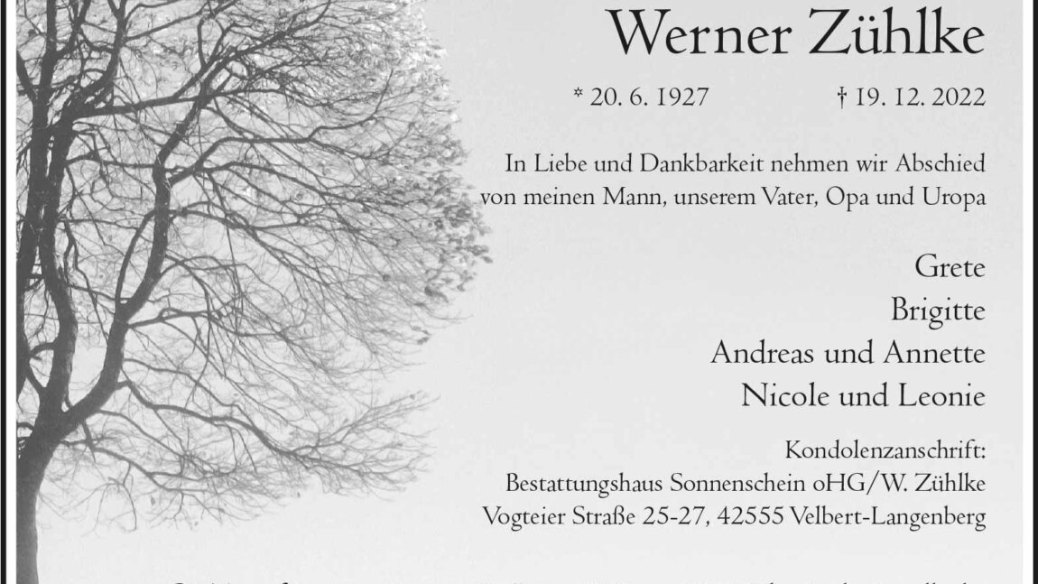 Werner Zühlke † 19. 12. 2022