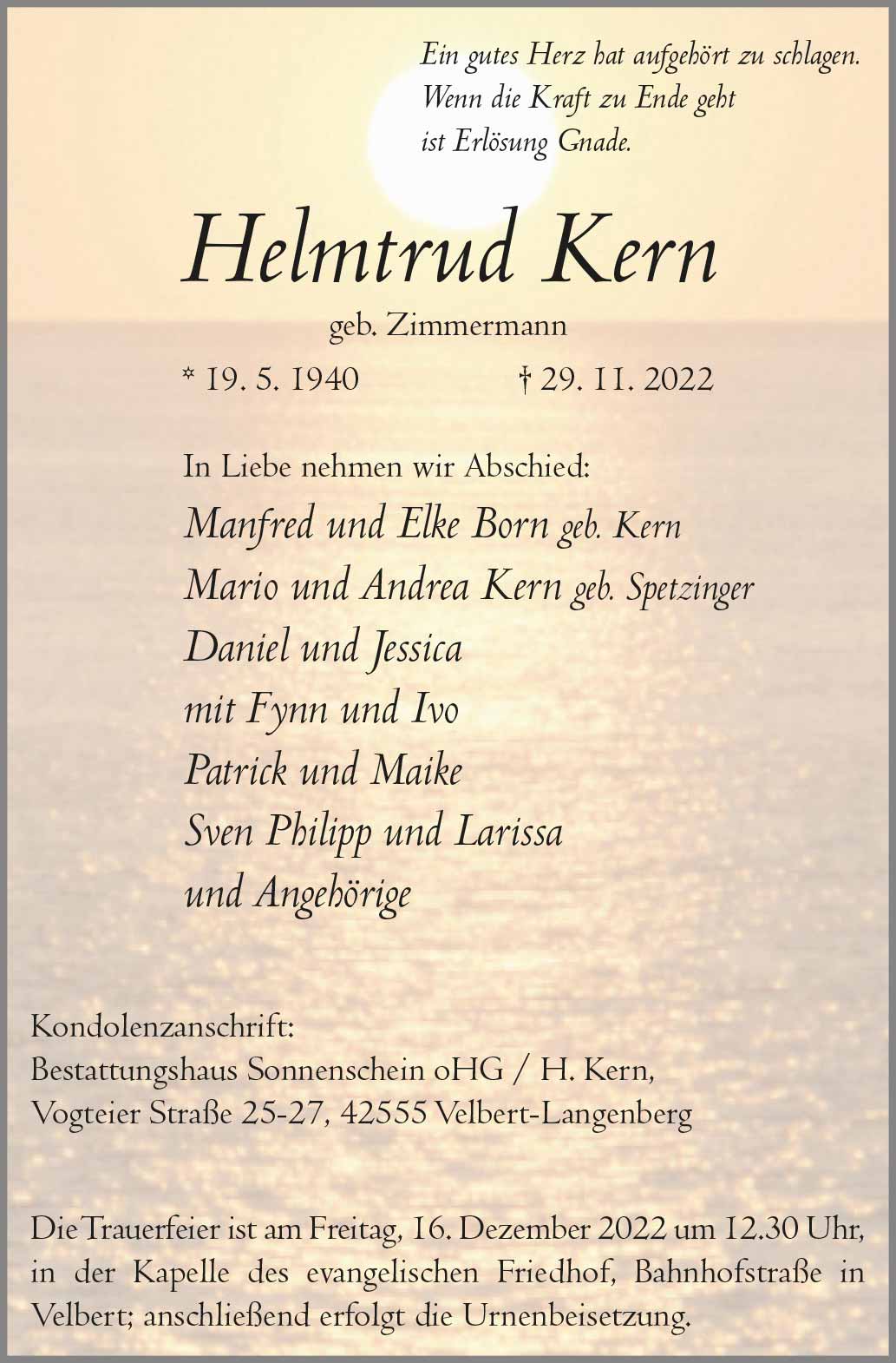 Helmtrud Kern † 29. 11. 2022