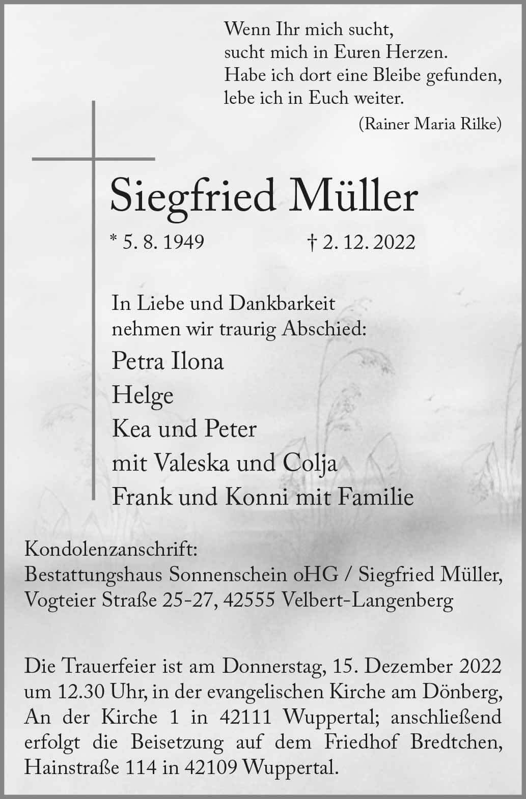 Siegfried Müller † 2. 12. 2022