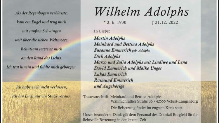 Wilhelm Adolphs † 31. 12. 2022