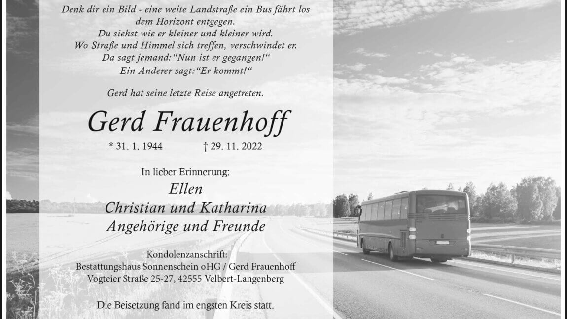 Gerd Frauenhoff † 29. 11. 2022