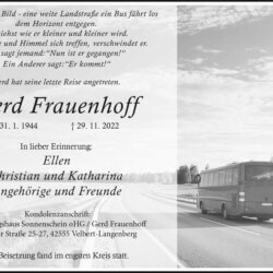 Gerd Frauenhoff † 29. 11. 2022