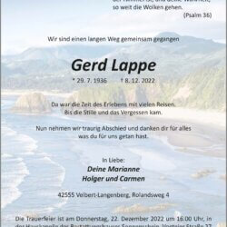 Gerd Lappe † 8. 12. 2022