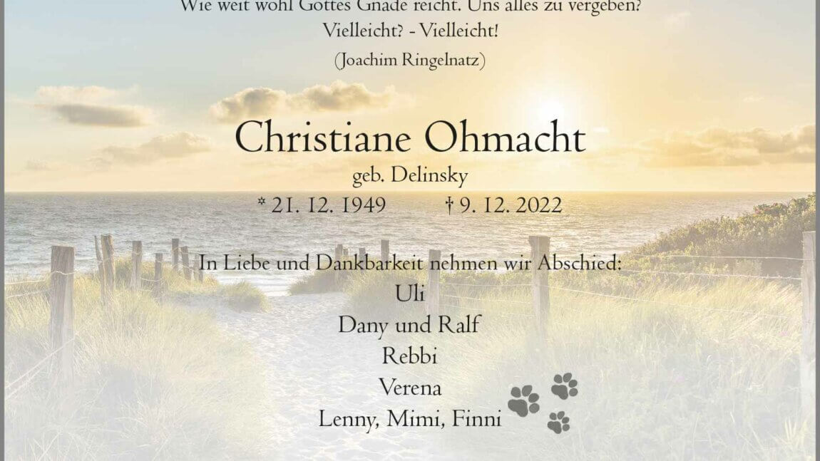 Christiane Ohmacht † 9. 12. 2022