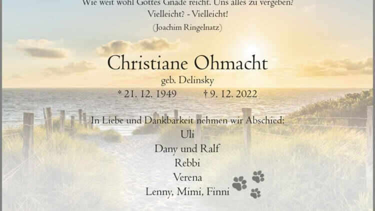 Christiane Ohmacht † 9. 12. 2022