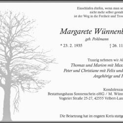 Margarete Wünnenberg † 26. 11. 2022