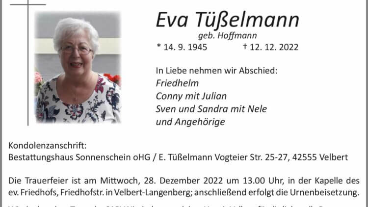 Eva Tüßelmann † 12. 12. 2022