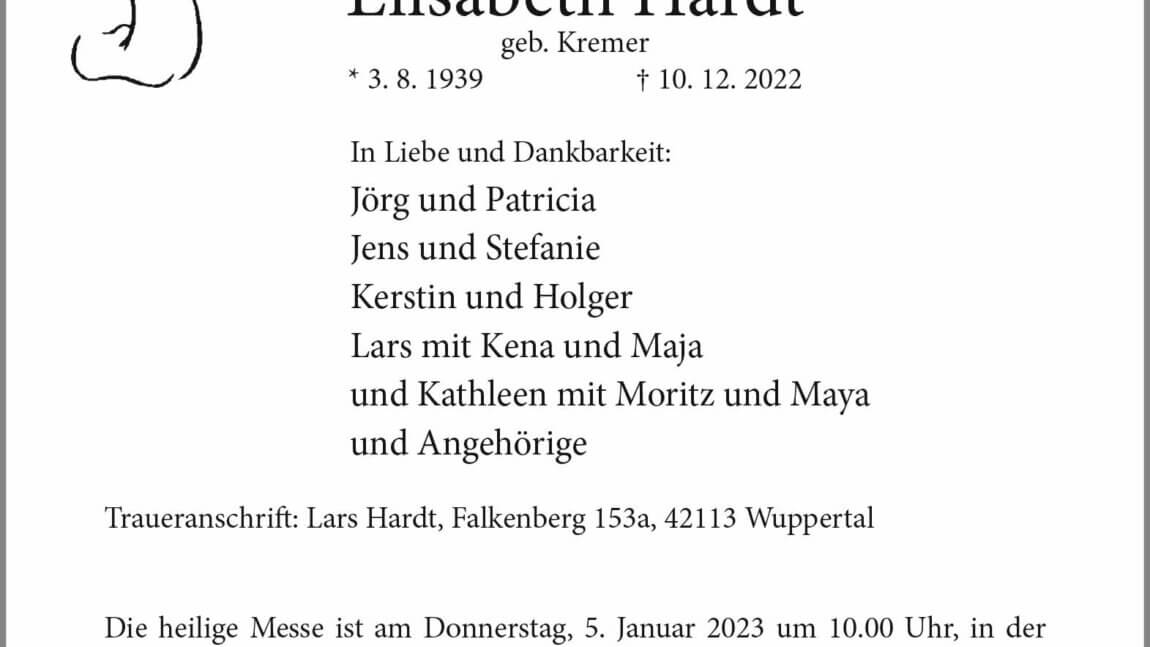 Elisabeth Hardt † 10. 12. 2022