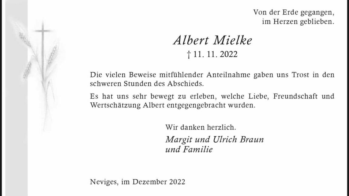 Albert Mielke -Danksagung-