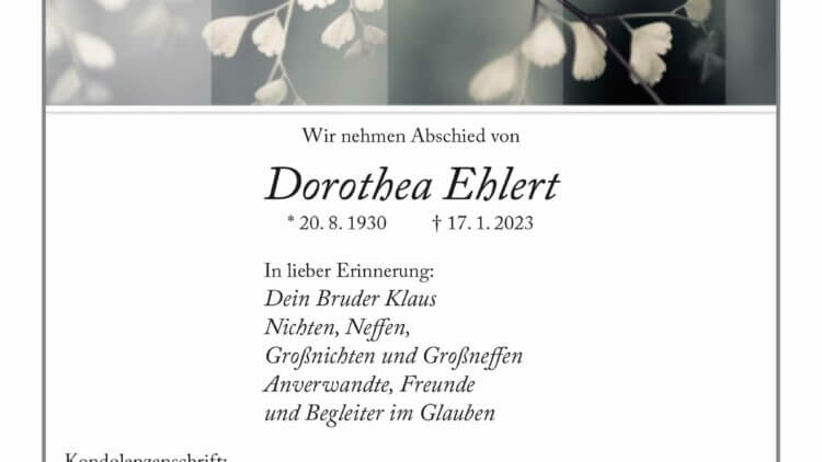 Dorothea Ehlert † 17. 1. 2023
